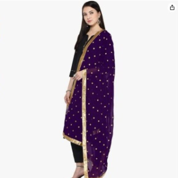 Embroidered Chiffon Dupatta Scarf Shawl Wrap - Picture 2 of 4